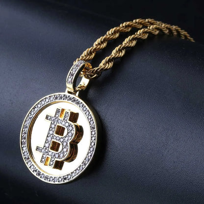 TOPGRILLZ Bitcoin Pendant Necklace For Men Three Chains