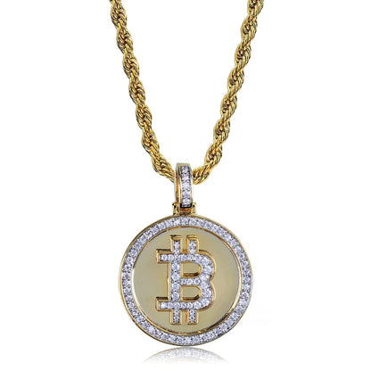 TOPGRILLZ Bitcoin Pendant Necklace For Men Three Chains