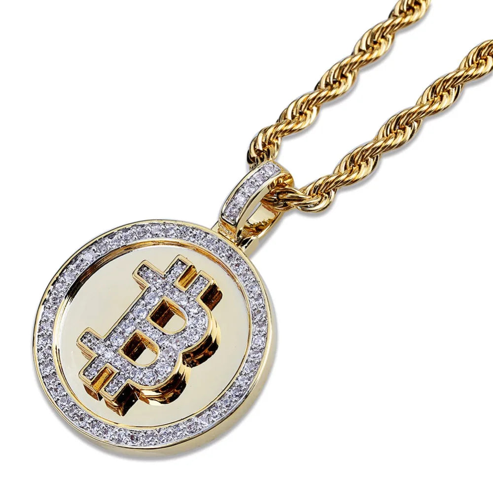 TOPGRILLZ Bitcoin Pendant Necklace For Men Three Chains