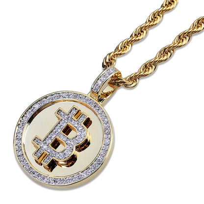 TOPGRILLZ Bitcoin Pendant Necklace For Men Three Chains