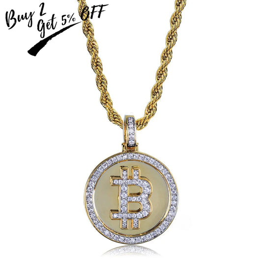 TOPGRILLZ Bitcoin Pendant Necklace For Men Three Chains