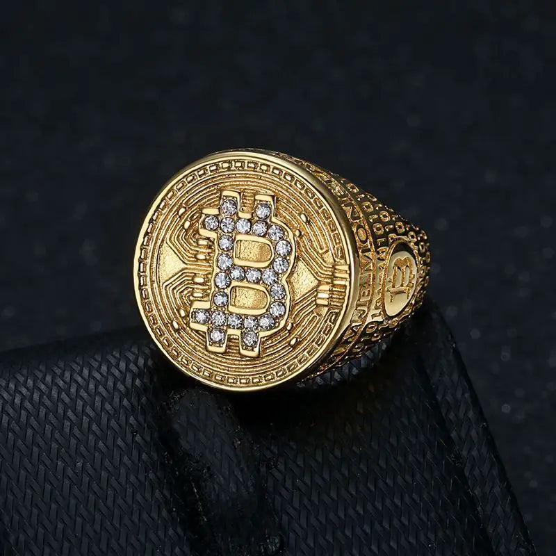 Bitcoin Ring Gold Laminated Titanium  Jewelry !