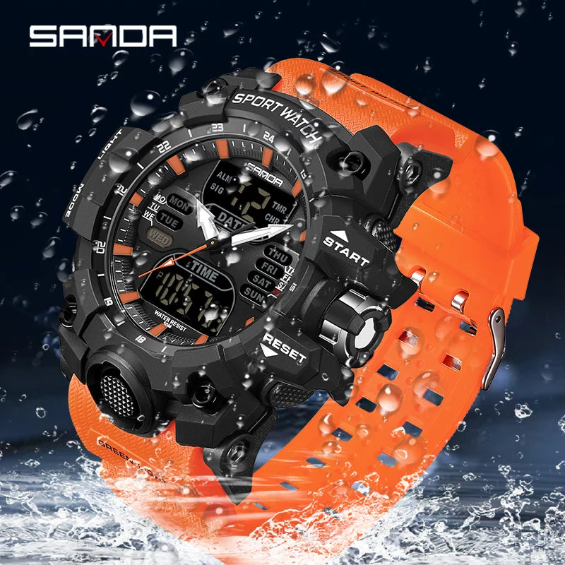 SANDA Outdoor Military Mens Watch LED Digital Quartz