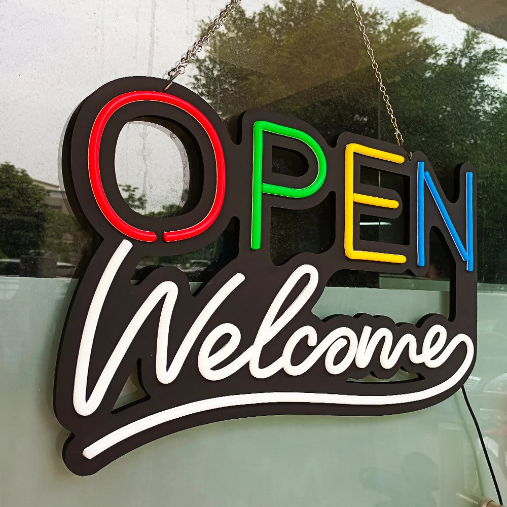 Led OPEN Neon Sign Welcome Light Sign Dimmable Business Sign