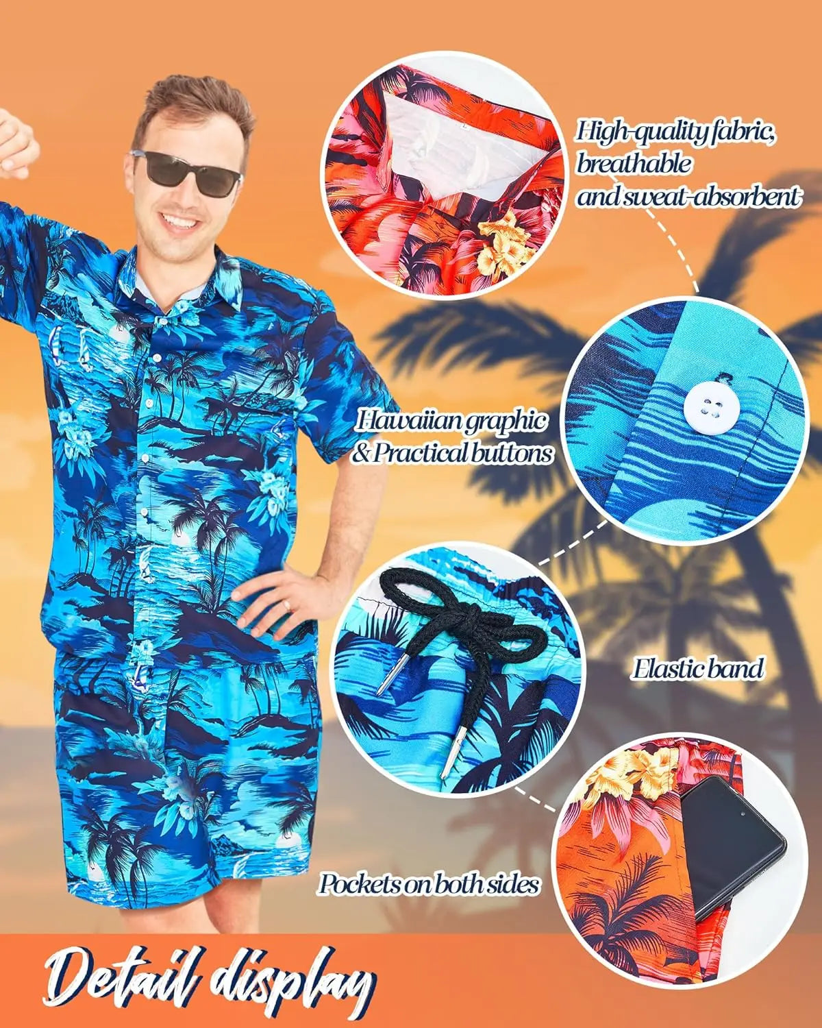 Men's Hawaiian  Shirt and Short 2 Piece Set