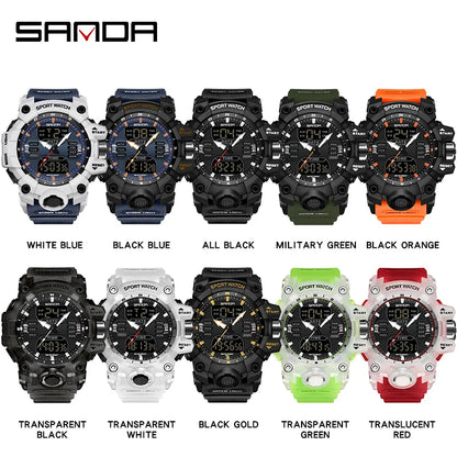 SANDA Outdoor Military Mens Watch LED Digital Quartz