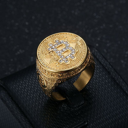 Bitcoin Ring Gold Laminated Titanium  Jewelry !