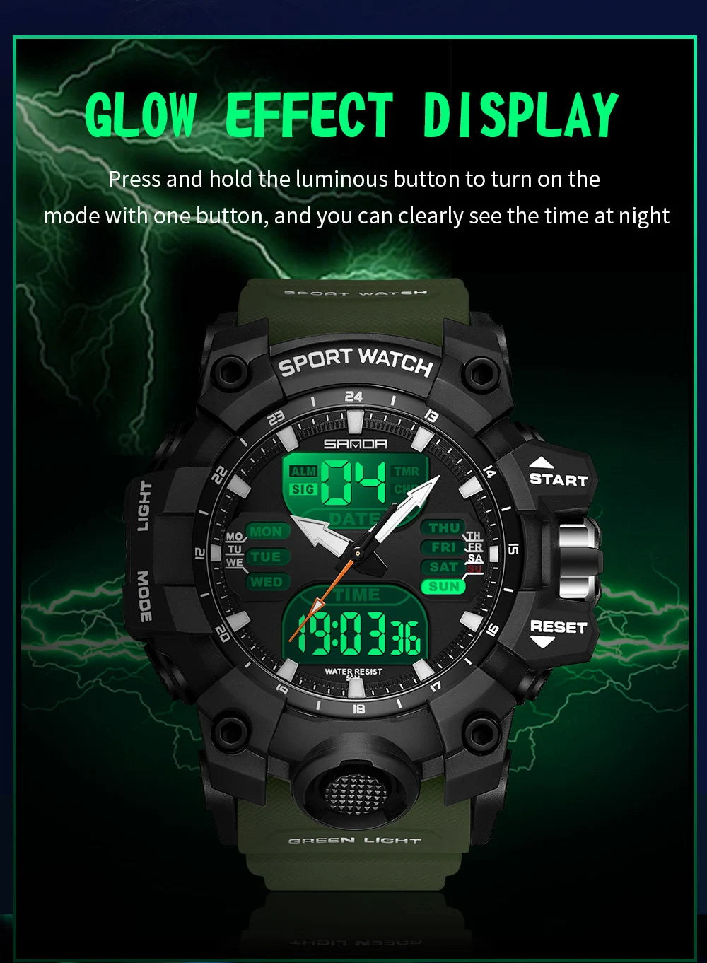 SANDA Outdoor Military Mens Watch LED Digital Quartz