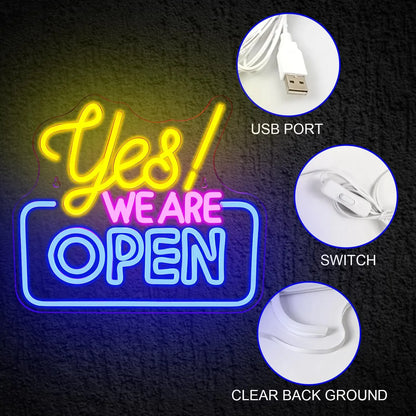 YES Open Neon Signs Bright Led Light Advertisement Display