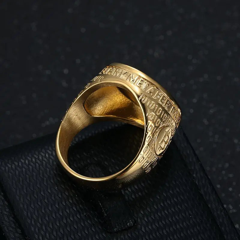 Bitcoin Ring Gold Laminated Titanium  Jewelry !