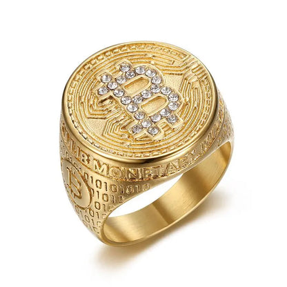 Bitcoin Ring Gold Laminated Titanium  Jewelry !