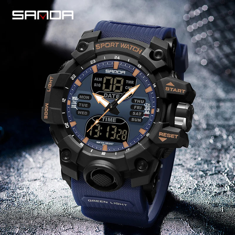 SANDA Outdoor Military Mens Watch LED Digital Quartz