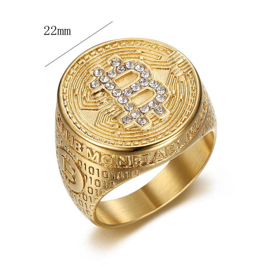 Bitcoin Ring Gold Laminated Titanium  Jewelry !