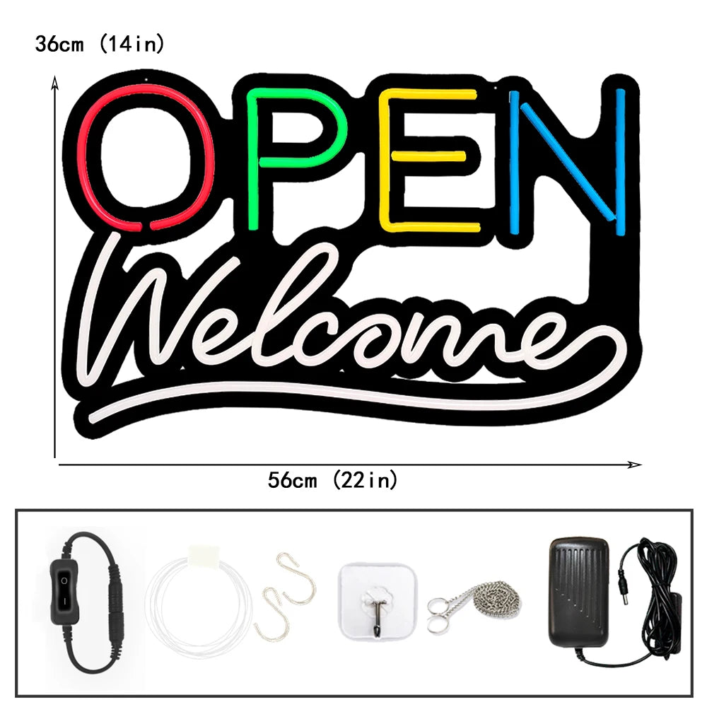 Led OPEN Neon Sign Welcome Light Sign Dimmable Business Sign