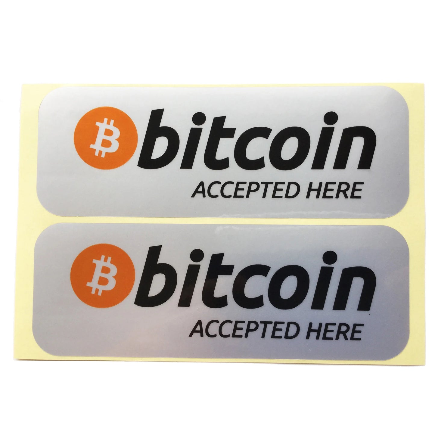 10pcs 14.5x5.5cm Bitcoin Accepted Here Label Sticker Shop Crypto Currency Fans Reminder Water Proof Tear Resistant Silver Vinyl