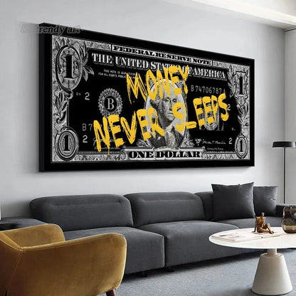 Bitcoin and Dollar Money Creativity Canvas Painting Future Money,money Never Sleeps